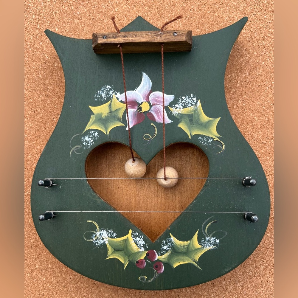 Vintage Door Chime / Door Harp Wood Hand Painted 2-String
